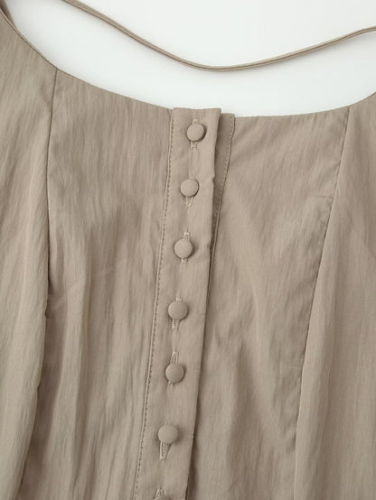 Women Summer Cinched Breasted Design Big Swing Mid Length Dress