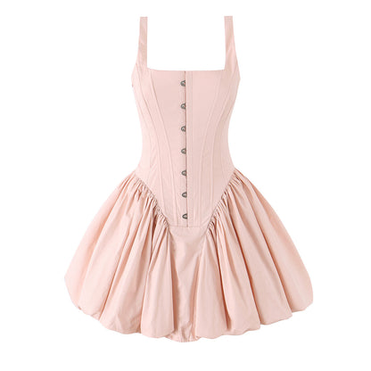 Women Fishbone Shaping Waist Cincher Thousand Dollar Feeling Flower Bud Style Dress Full Length Dress
