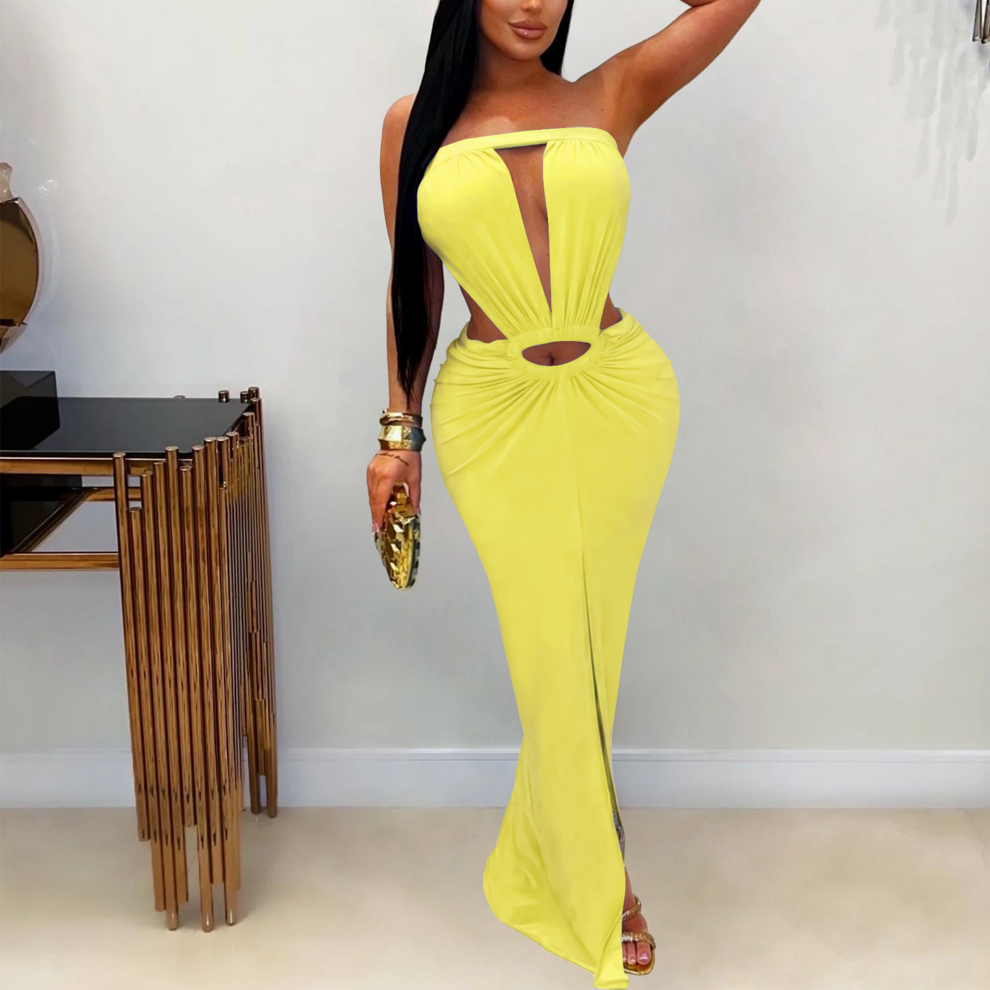 Women Wear Solid Color Backless Sexy Slit Tube Top Dress