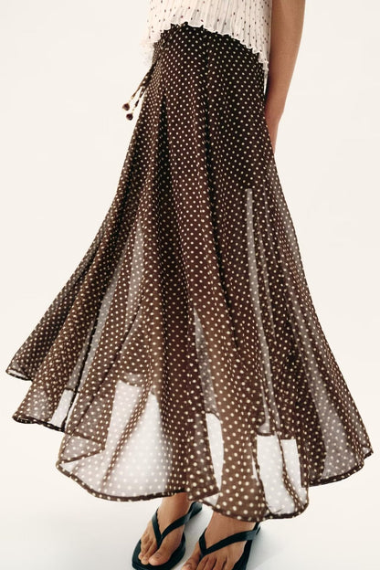 Women Clothing Spring Fashionable Elegant Polka Dot Midi Skirt