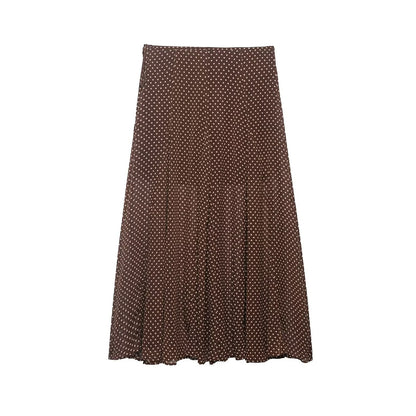 Women Clothing Spring Fashionable Elegant Polka Dot Midi Skirt