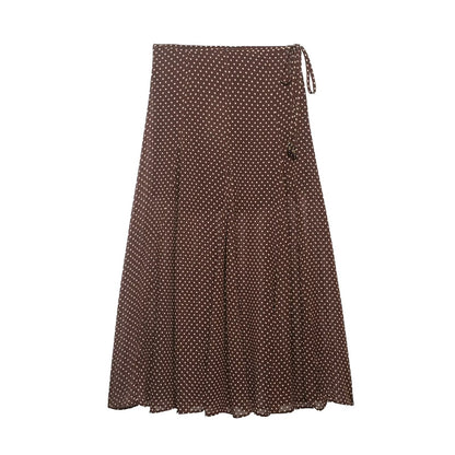 Women Clothing Spring Fashionable Elegant Polka Dot Midi Skirt