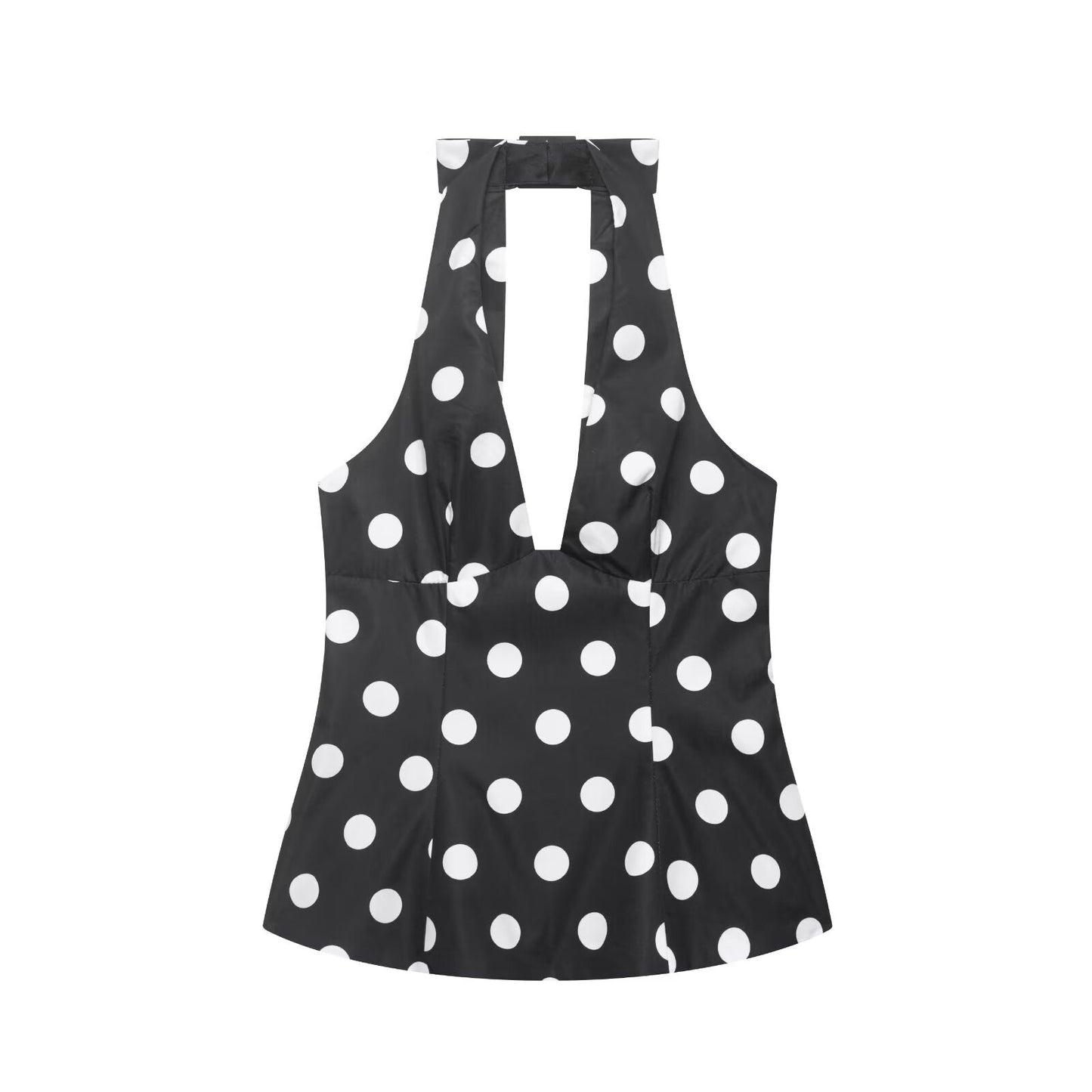 Women Clothing Summer Sexy Bowknot Decoration Polka Dot Hanging Collar Sleeveless Top