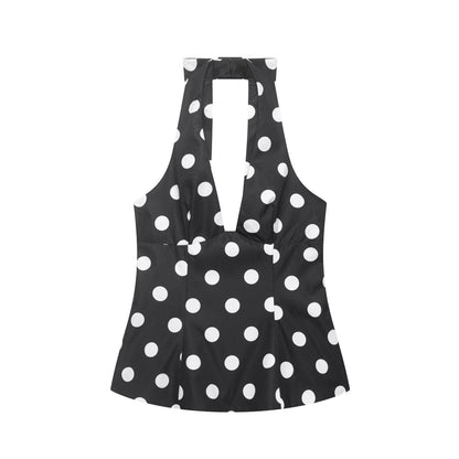 Women Clothing Summer Sexy Bowknot Decoration Polka Dot Hanging Collar Sleeveless Top