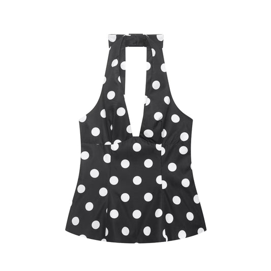 Women Clothing Summer Sexy Bowknot Decoration Polka Dot Hanging Collar Sleeveless Top
