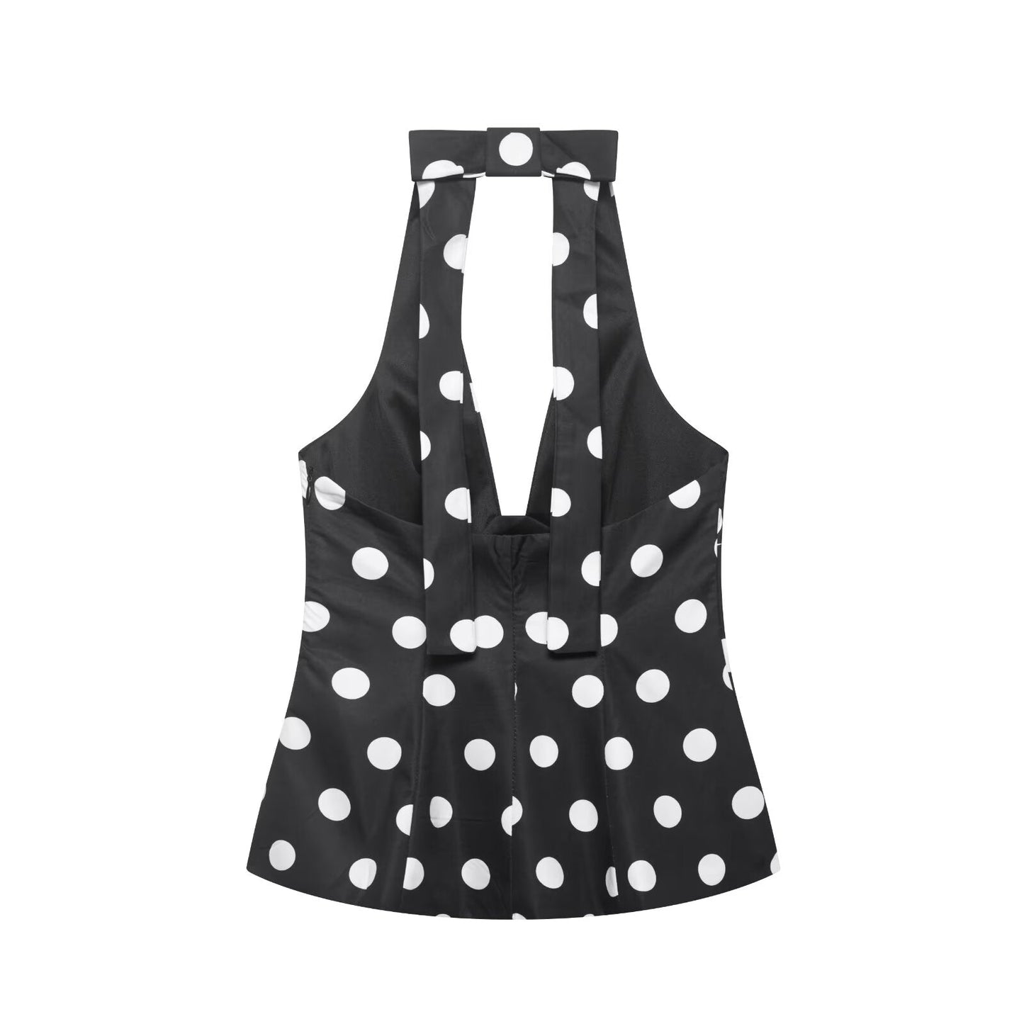 Women Clothing Summer Sexy Bowknot Decoration Polka Dot Hanging Collar Sleeveless Top