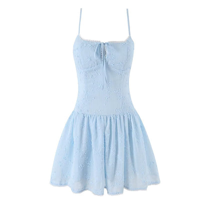 Spring Korean White Embroidered Strap Dress Women Spring A line Dress