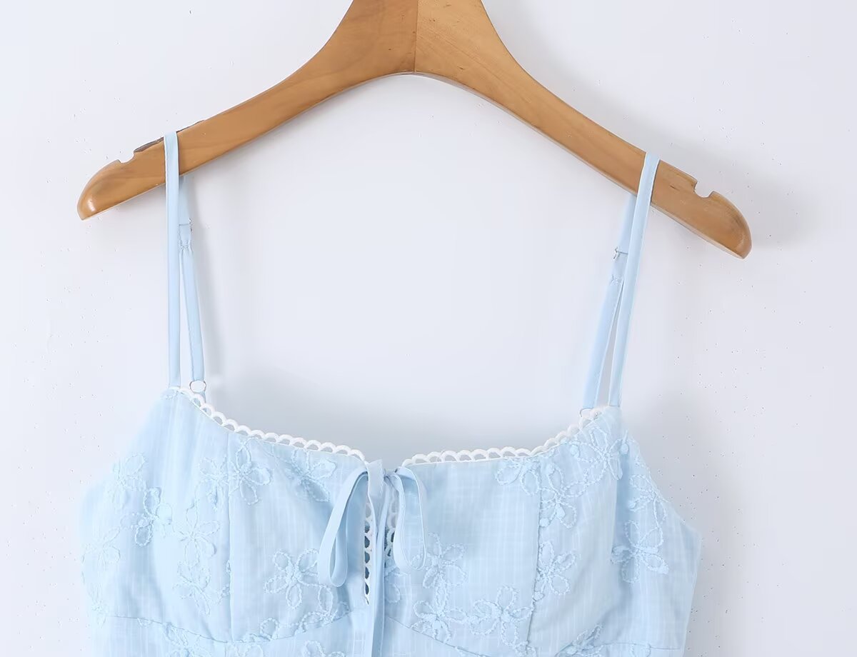 Spring Korean White Embroidered Strap Dress Women Spring A line Dress