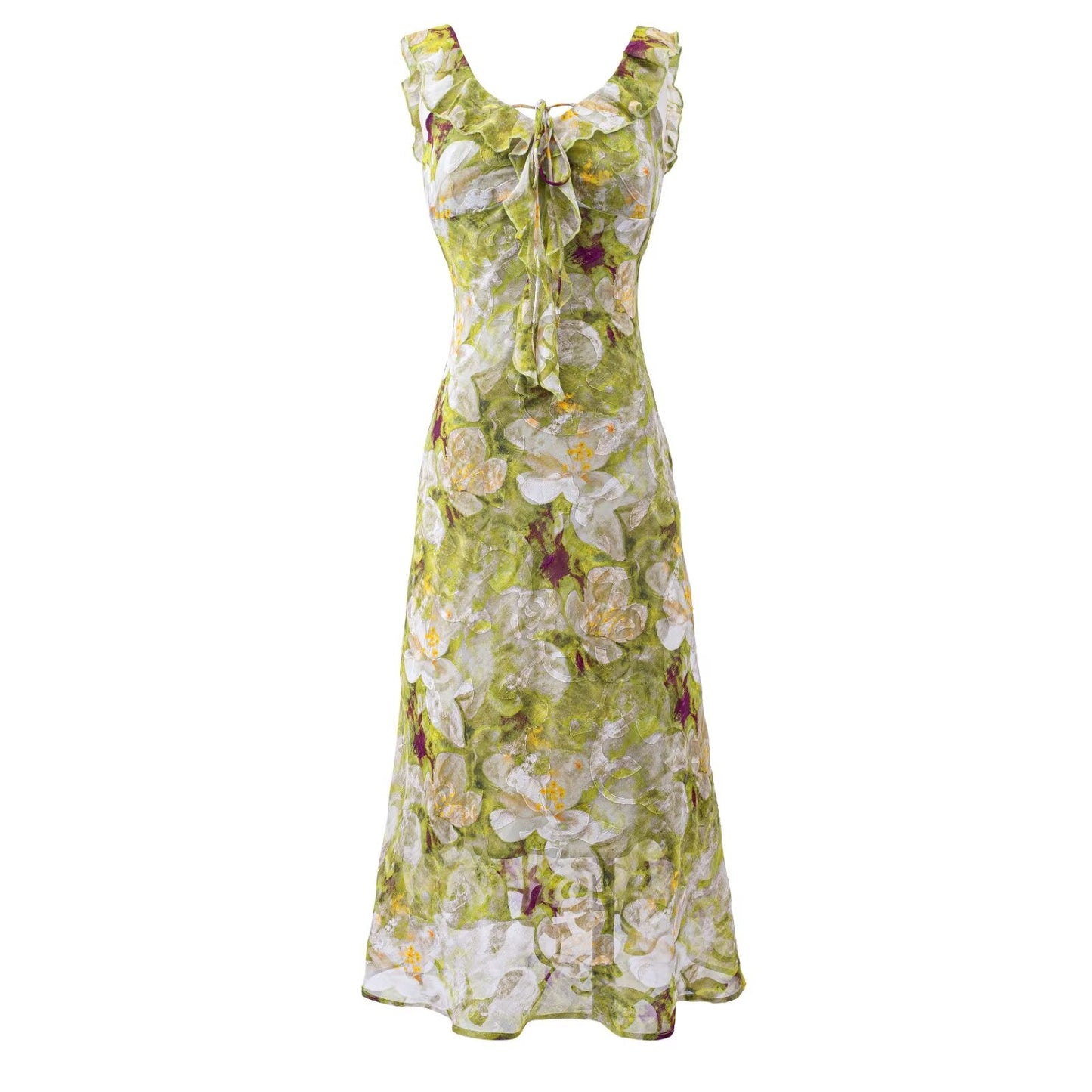 Summer Vintage Fresh Romantic Seaside Vacation Flounced Hem Floral Maxi Dress Slim Fit Dress