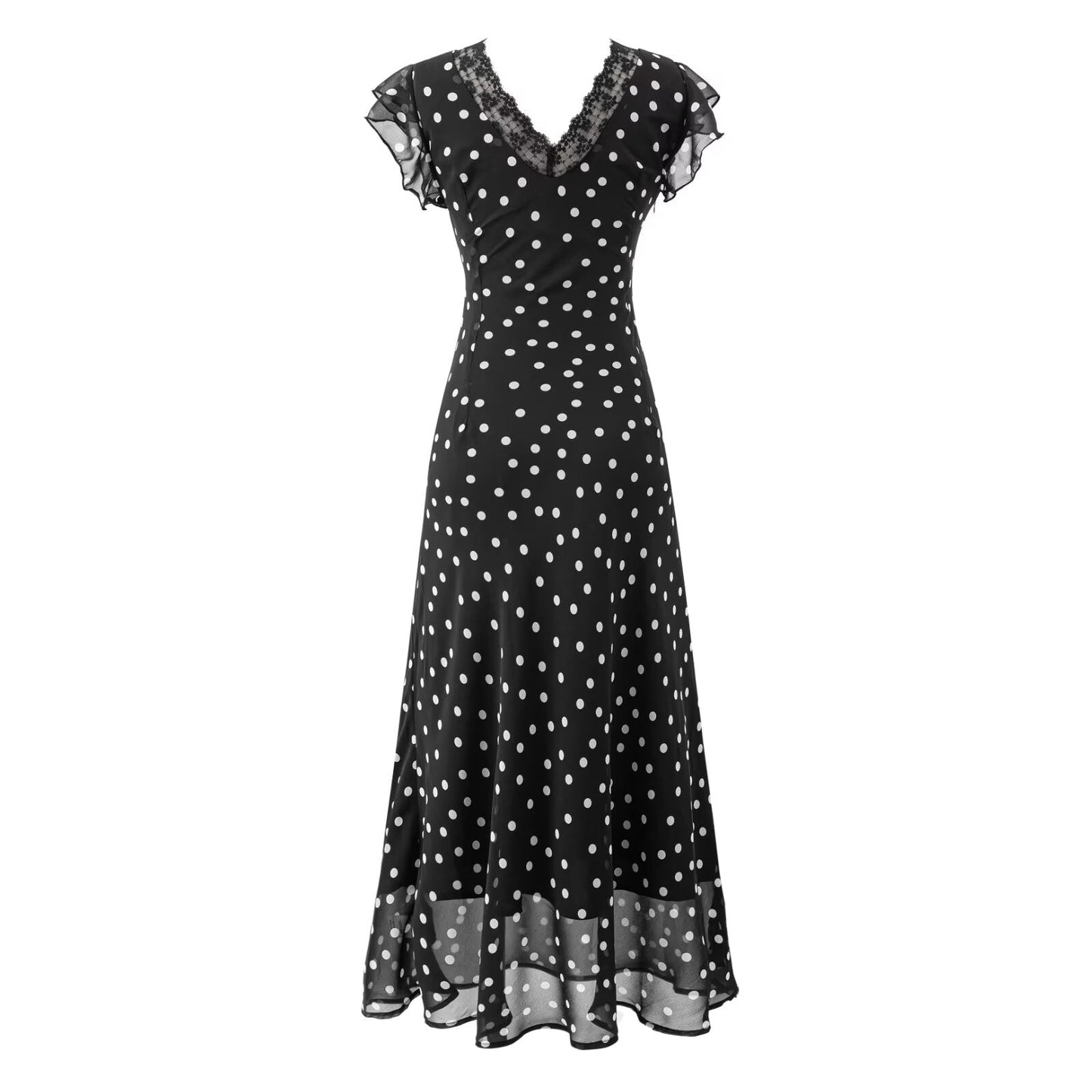 Summer Atmosphere Lace Stitching Vacation Floral Dress Flying Sleeves Slim Dress