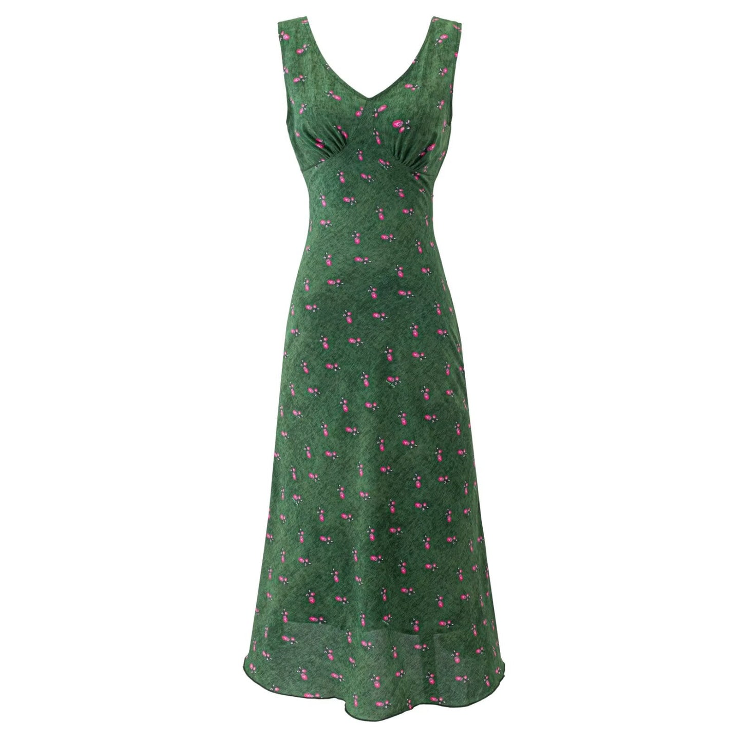 Summer Romantic Fresh Seaside Vacation Floral Dress Slim Fit Slimming V Neckline Dress