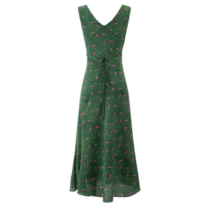 Summer Romantic Fresh Seaside Vacation Floral Dress Slim Fit Slimming V Neckline Dress