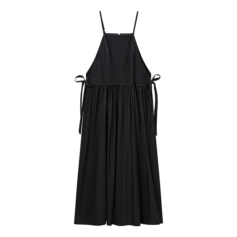 Women Tube Top Solid Color Lace up Dress Personality Cute Pocket Decoration Cami Dress