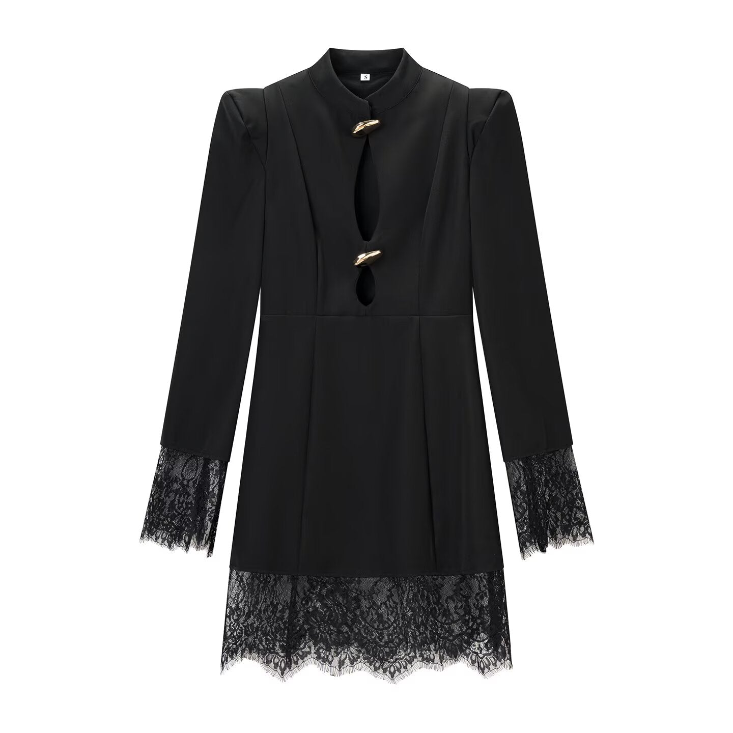 Trendy Hollow Out Cutout Long Sleeve Lace Splicing Dresses