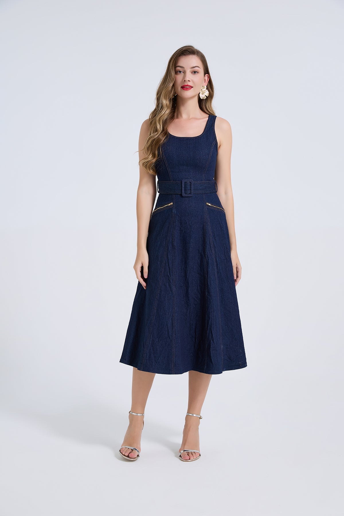 Women High Waisted Strapless Tank Dress With A Flared Sleeveless A Line Dress