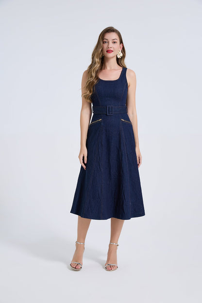 Women High Waisted Strapless Tank Dress With A Flared Sleeveless A Line Dress