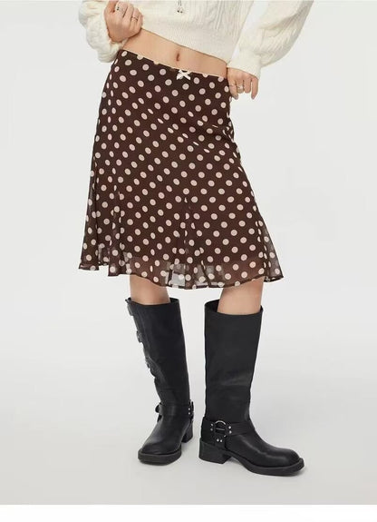 Women Clothing Summer Casual Lace Bow Polka Dot Skirt Women