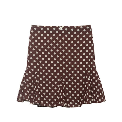 Women Clothing Summer Casual Lace Bow Polka Dot Skirt Women