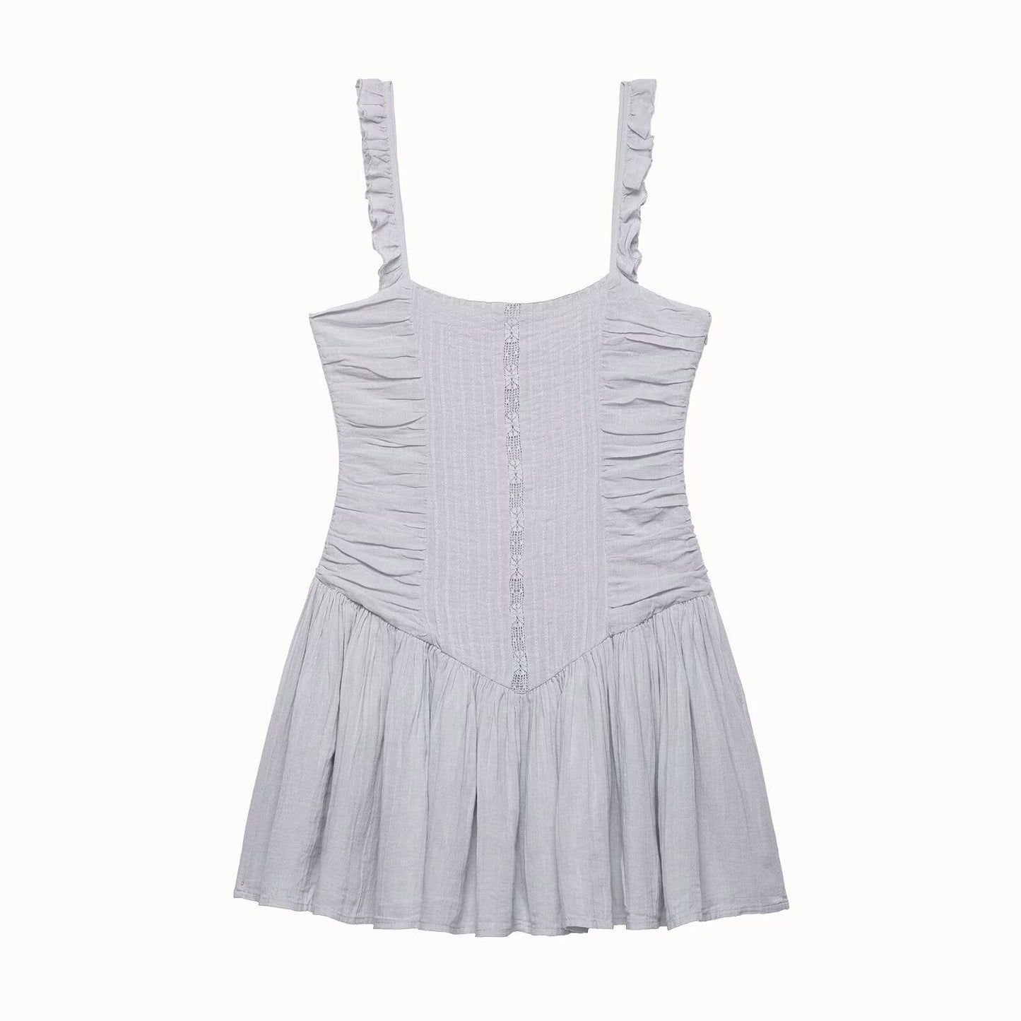 Women Clothing Summer Casual Chic Fluffy Embroidered Strap Short Dress