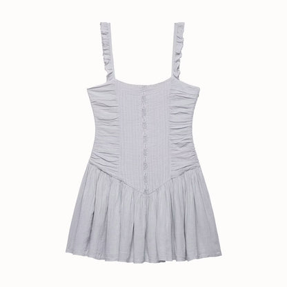 Women Clothing Summer Casual Chic Fluffy Embroidered Strap Short Dress