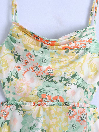 Women Clothing Printed Vacation Maxi Dress Sexy French Backless Strap Dress