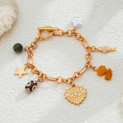Retro elephant bull head personality niche peach heart imitation pearl shell bracelet