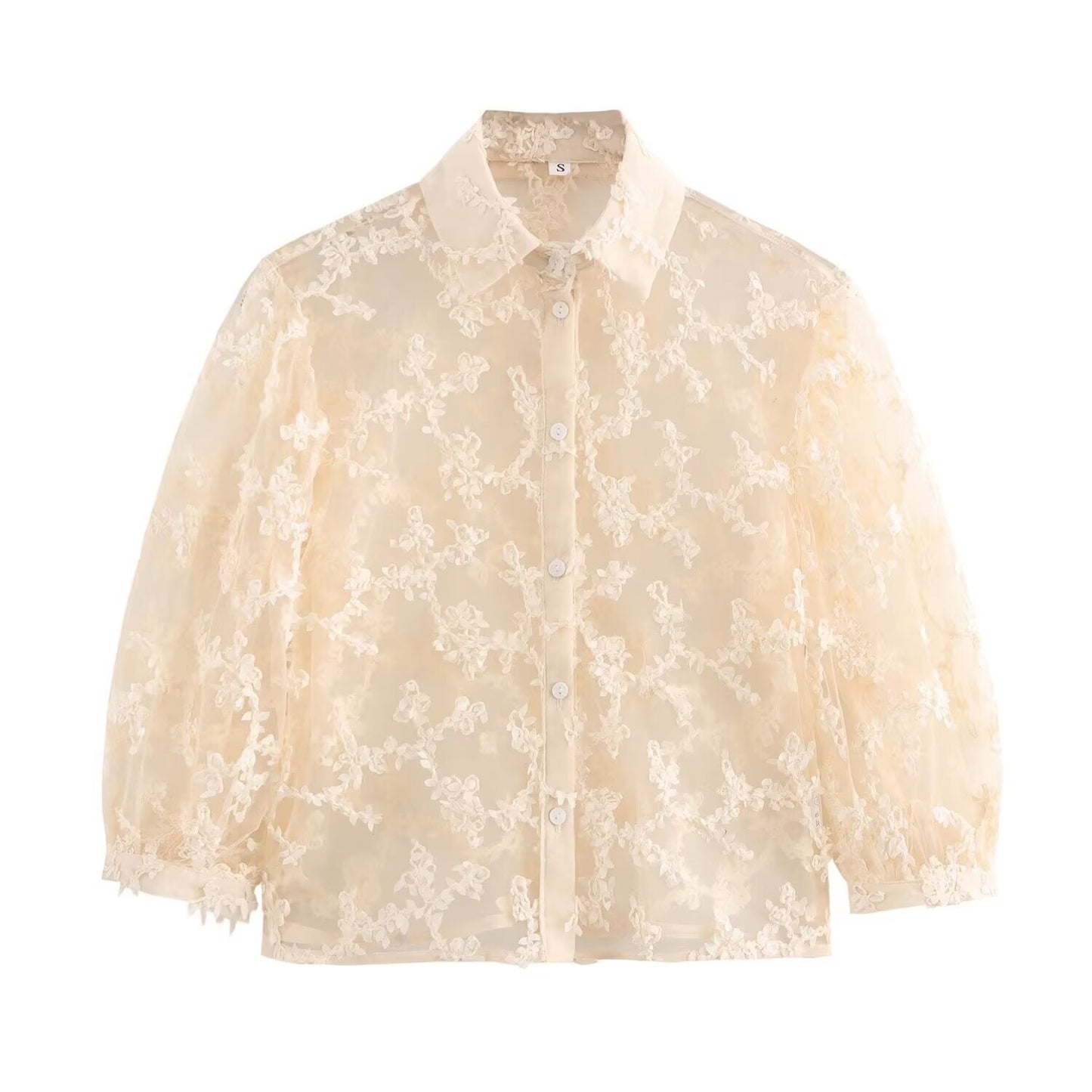 Women Clothing Summer Mesh Loose Slimming See through Puff Sleeve Shirt