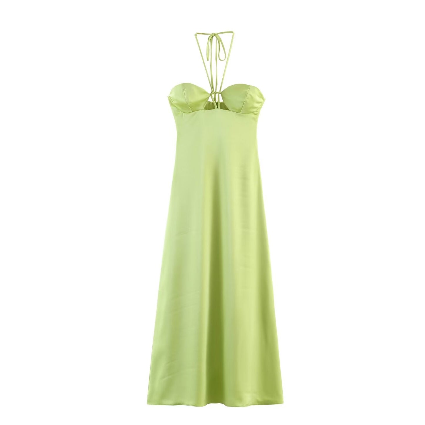 Women Clothing Fashionable Elegant Slim Silk Satin Texture Midi Dress