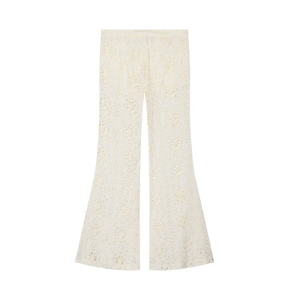 Summer Women Clothing Slim Fit Casual Embroidery Bell Bottom Pants