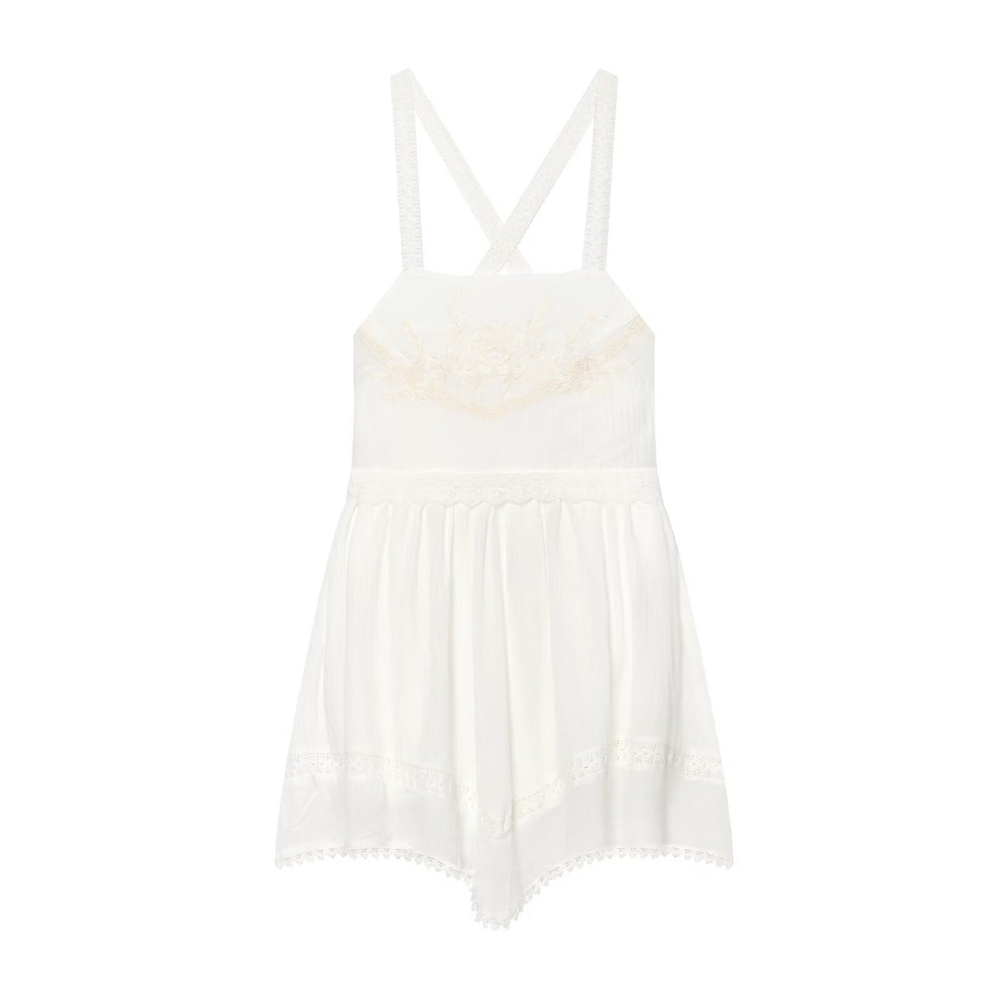Women Clothing Summer Elegant Tulle Embroidered Mini Strap Dress