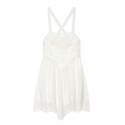 Women Clothing Summer Elegant Tulle Embroidered Mini Strap Dress