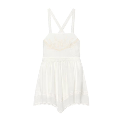 Women Clothing Summer Elegant Tulle Embroidered Mini Strap Dress