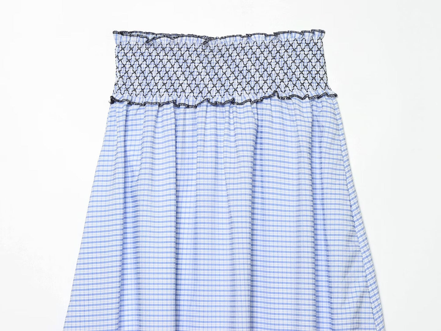 Women Clothing Summer Fashionable Lace Embroidered Plaid Midi Skirt