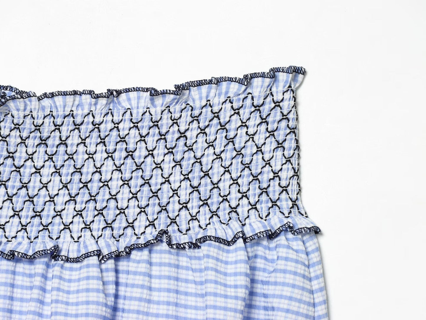 Women Clothing Summer Fashionable Lace Embroidered Plaid Midi Skirt