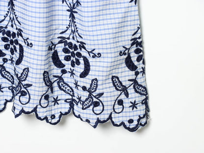 Women Clothing Summer Fashionable Lace Embroidered Plaid Midi Skirt