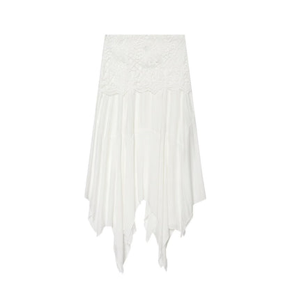 Hollow Out Cutout Embroidered Short Top Embroidery Asymmetric Midi Skirt Sets