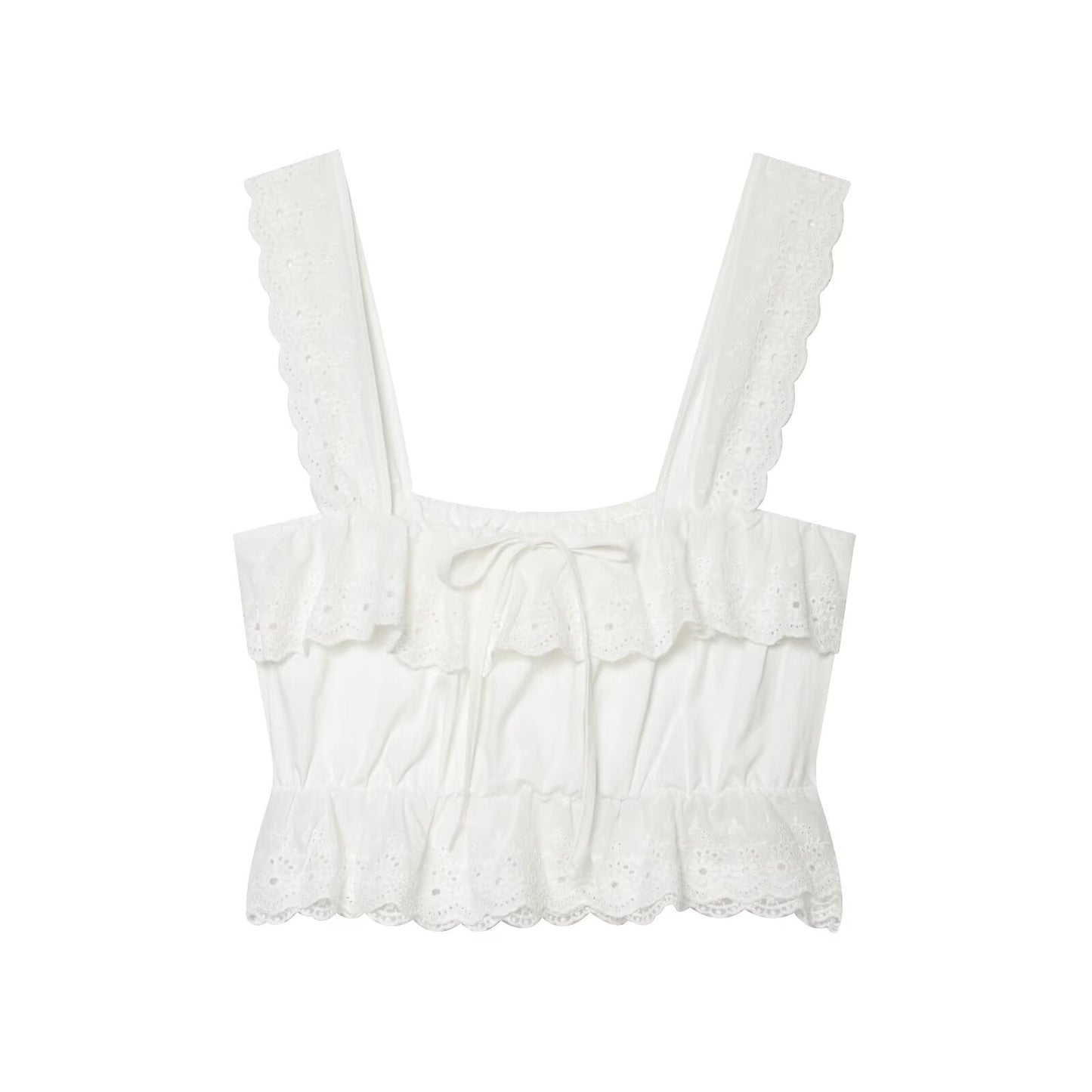 Hollow Out Cutout Embroidered Short Top Embroidery Asymmetric Midi Skirt Sets