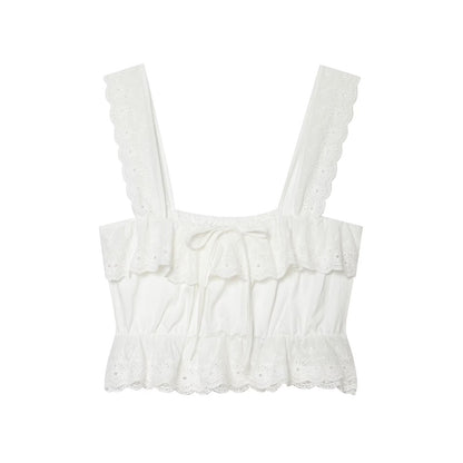 Hollow Out Cutout Embroidered Short Top Embroidery Asymmetric Midi Skirt Sets