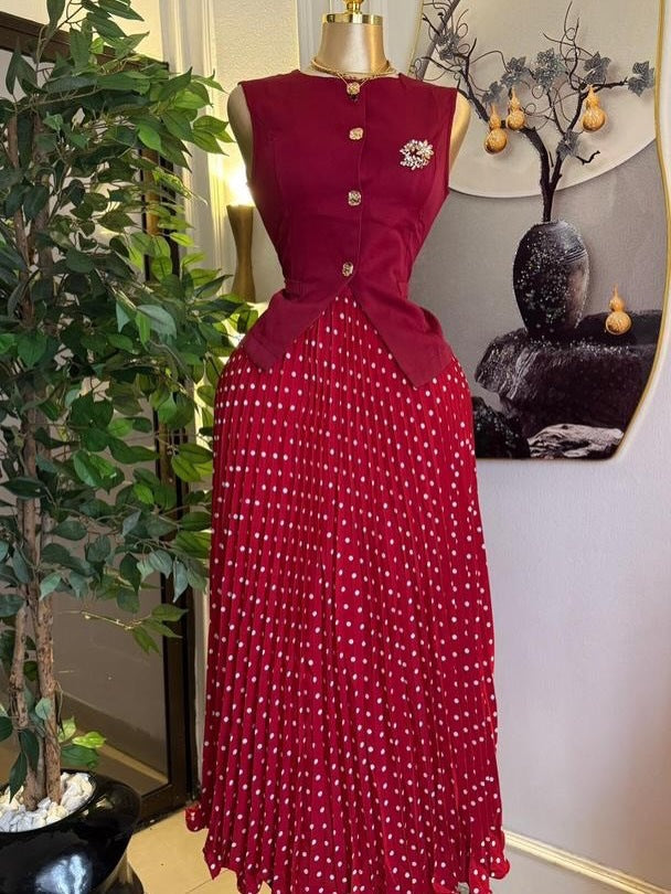 Women Wear Summer Elegant Graceful Sleeveless Waistcoat Vest Pleated Skirt Set