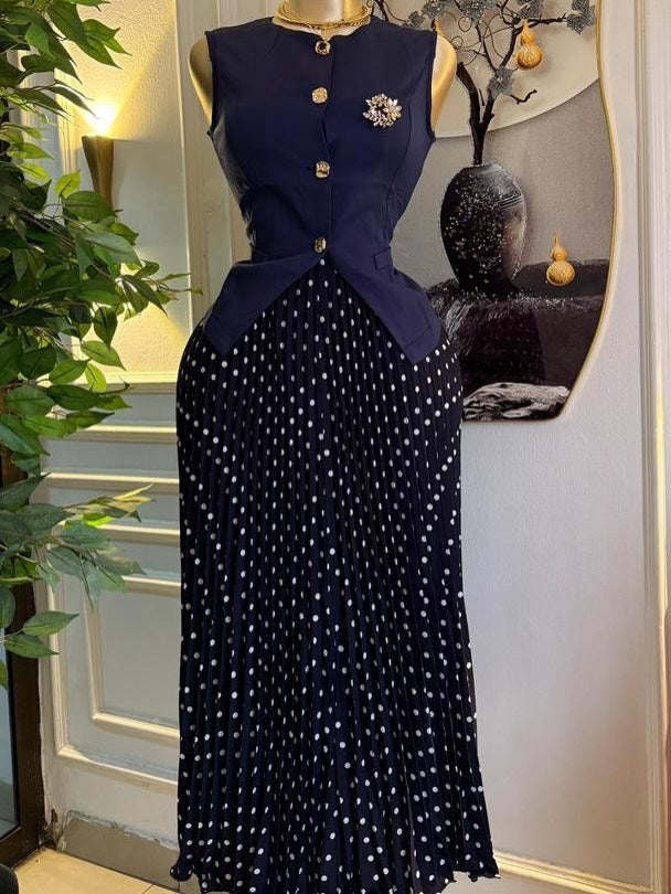 Women Wear Summer Elegant Graceful Sleeveless Waistcoat Vest Pleated Skirt Set