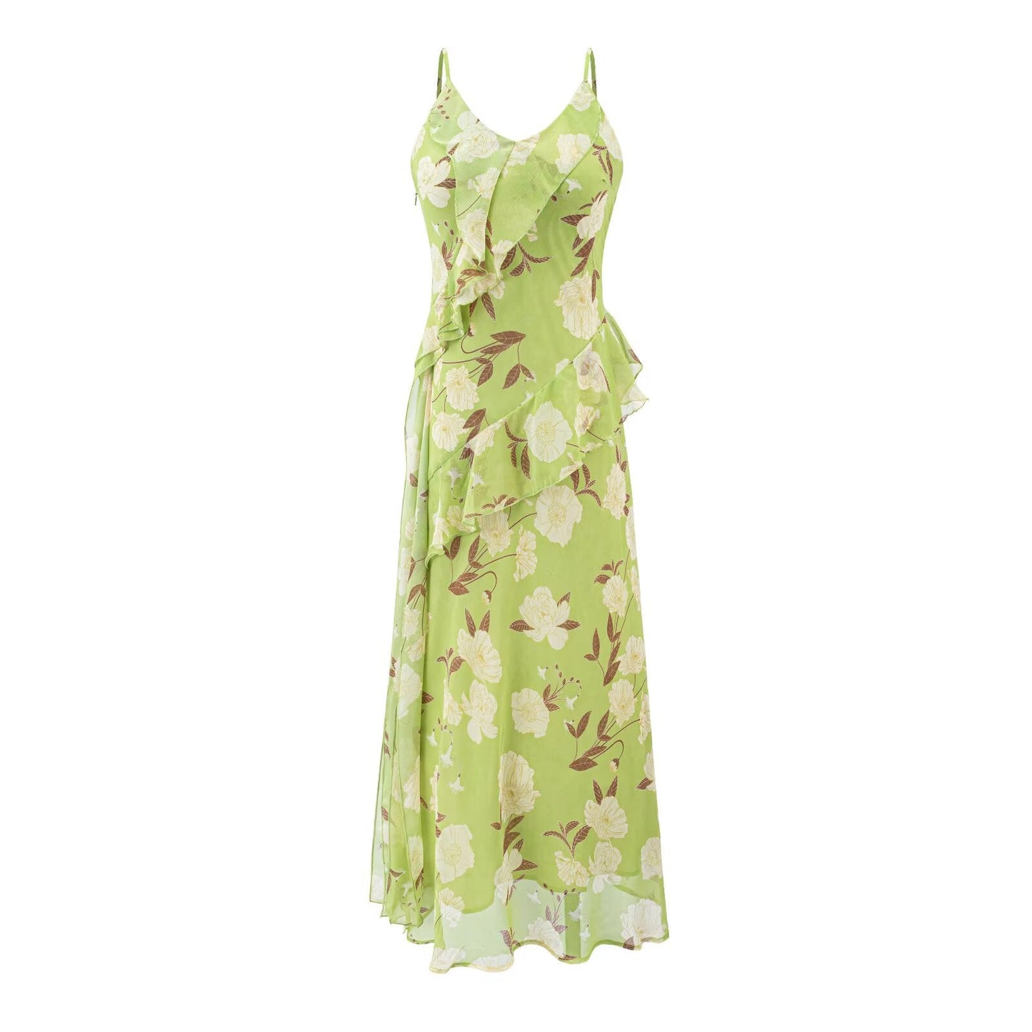 Women Clothing Summer French Gentle V neck Floral Strap Seaside Vacation Dress