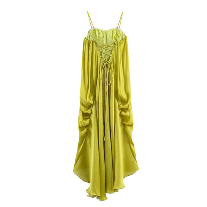 Summer Sexy Elegant Pleated Backless Strap Maxi Dress Party Dress