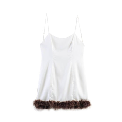 Women Clothing Western Classic All Match Furry Splicing Sling Dress