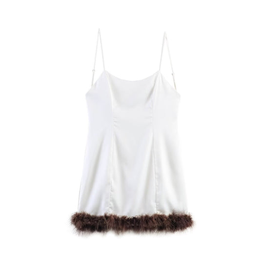 Women Clothing Western Classic All Match Furry Splicing Sling Dress