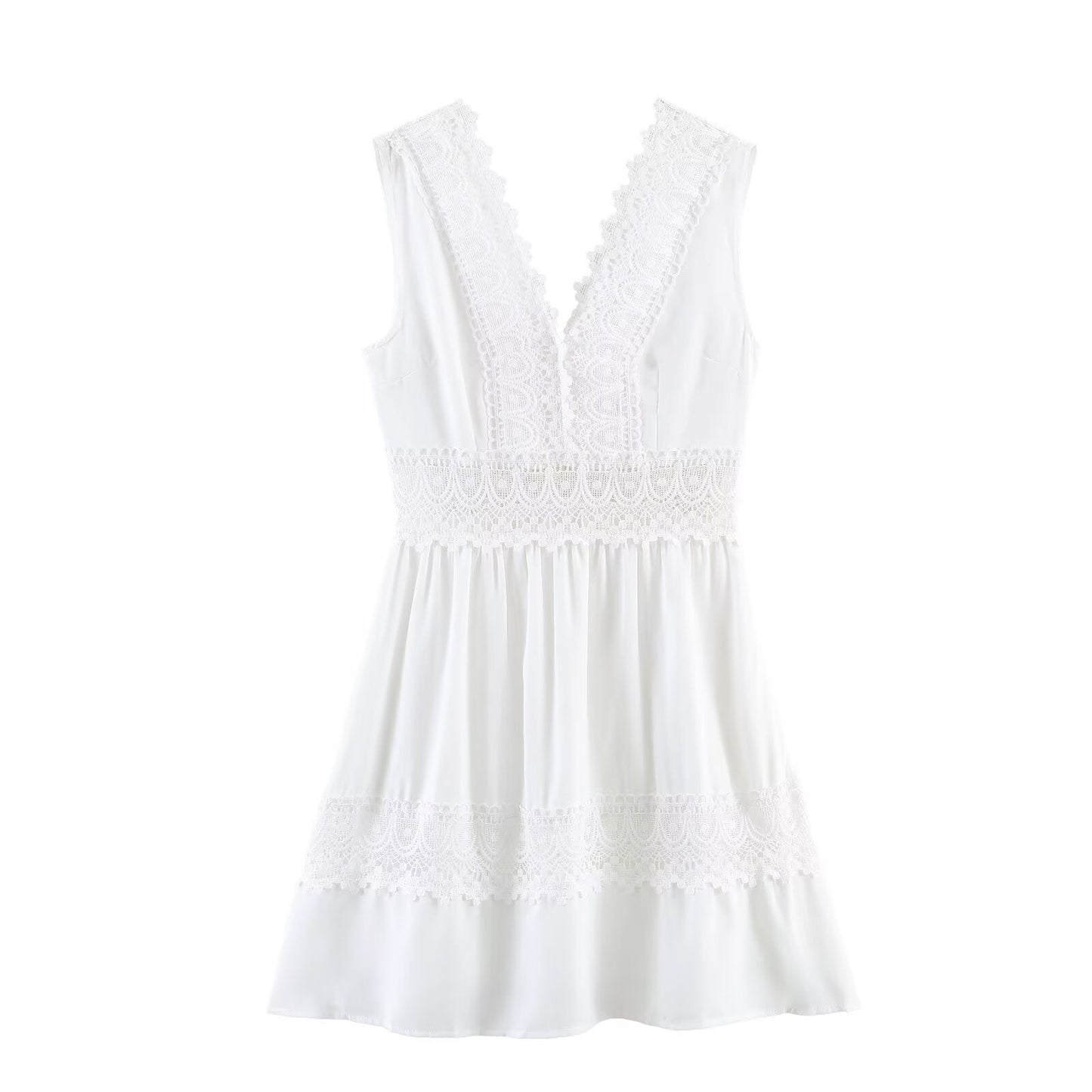 Summer Slim Waist Lace Short Stitching Dress