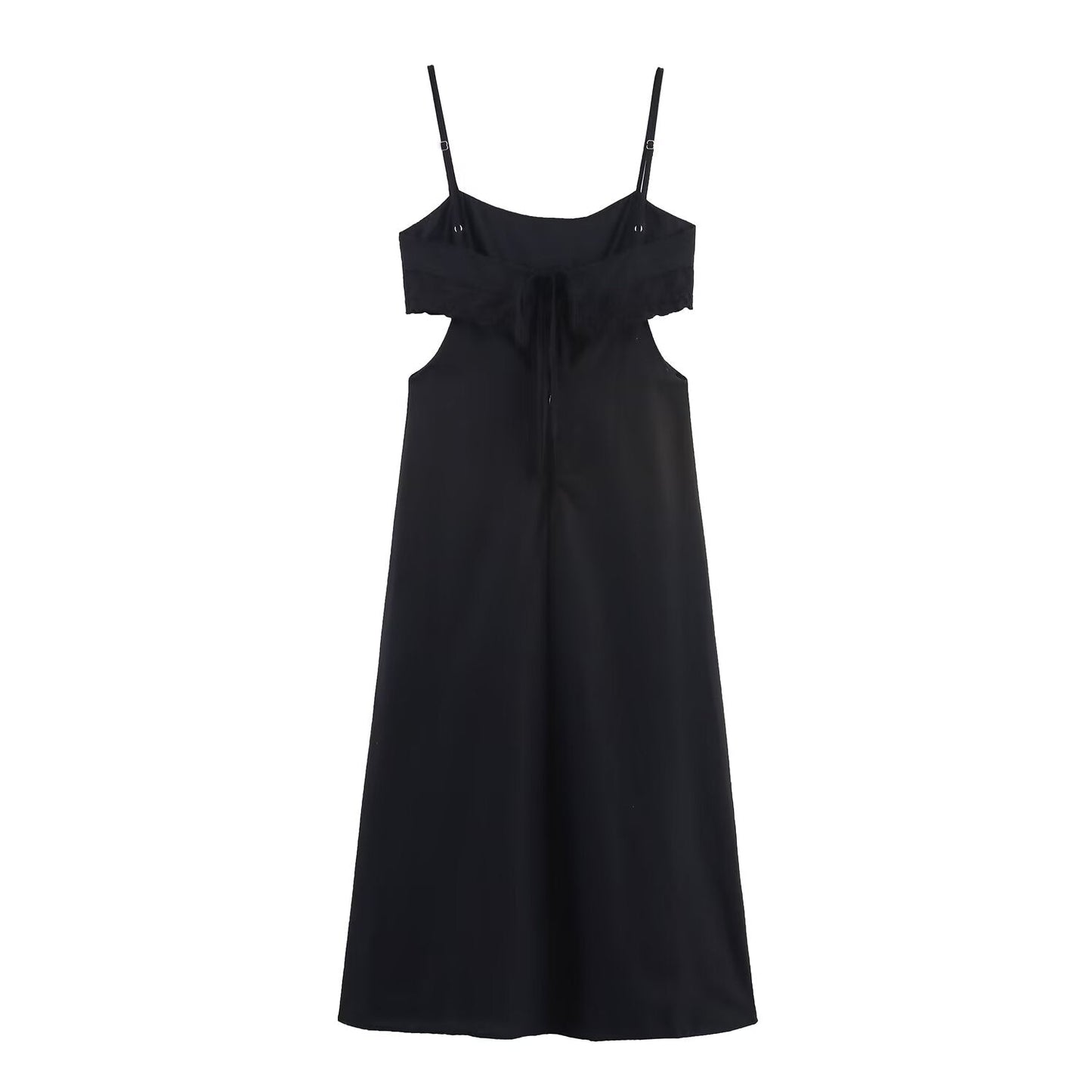 Elegant Black Slim Fit Slimming Lace Stitching Side Waist Split Sling Dress