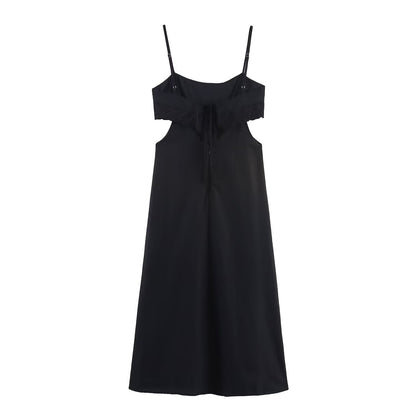 Elegant Black Slim Fit Slimming Lace Stitching Side Waist Split Sling Dress