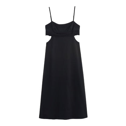 Elegant Black Slim Fit Slimming Lace Stitching Side Waist Split Sling Dress