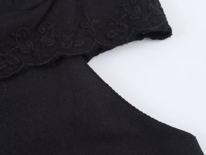 Elegant Black Slim Fit Slimming Lace Stitching Side Waist Split Sling Dress