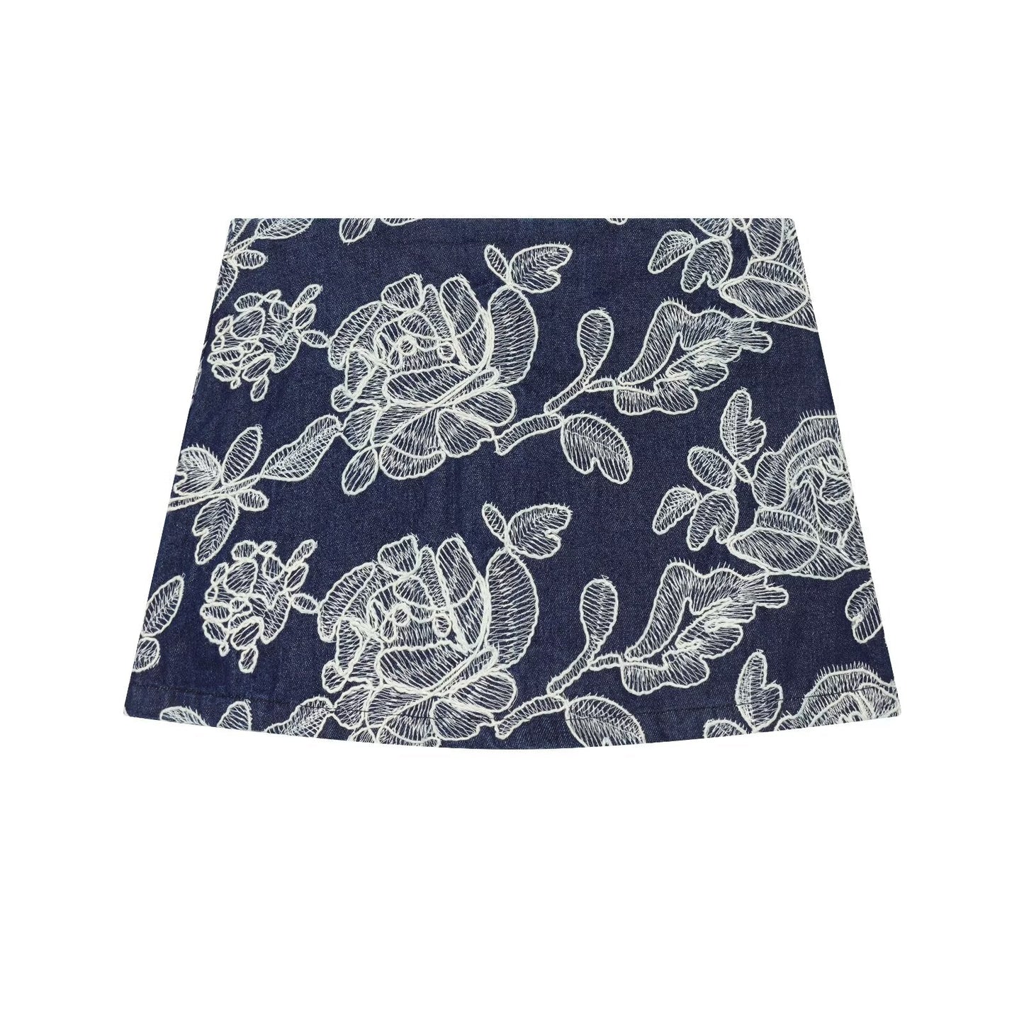 Women Clothing Summer Retro Rose Embroidered High Waist Slimming Skirt